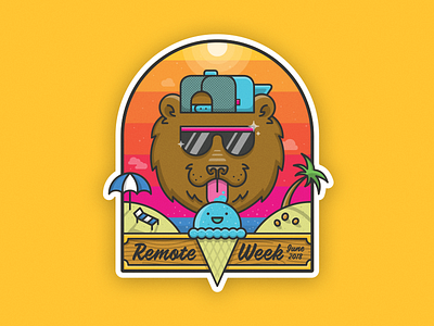 Summer Bear Sticker 80s beach bear hat ice cream sticker summer sunglasses wood yolo