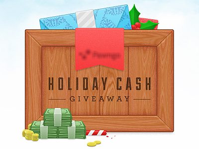 Holiday Giveaway box candycane cash christmas holiday holly illustration money noise paper presents snowflakes texture wood wrapping
