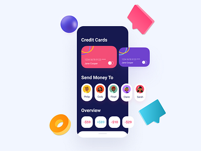 Credit cards screen app design ui vector