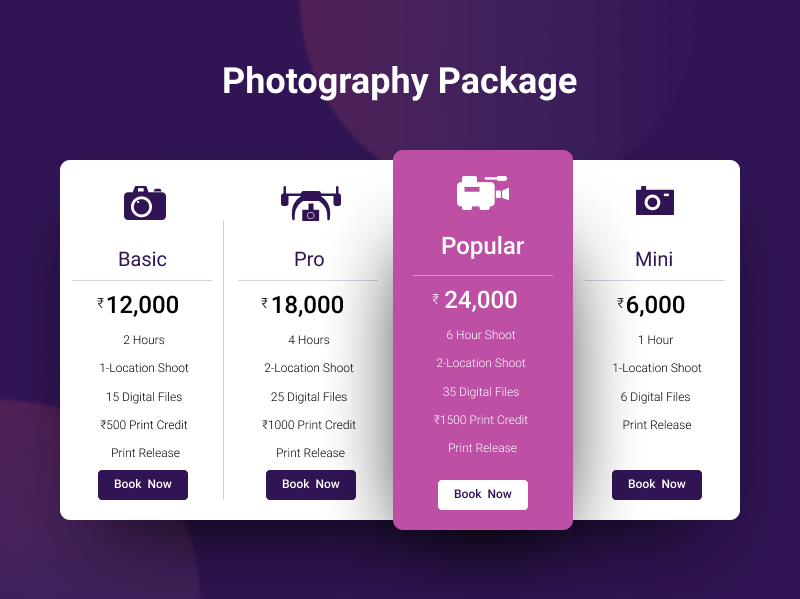 Pricing Page - UI #002 clean photograhy pricing page design ui