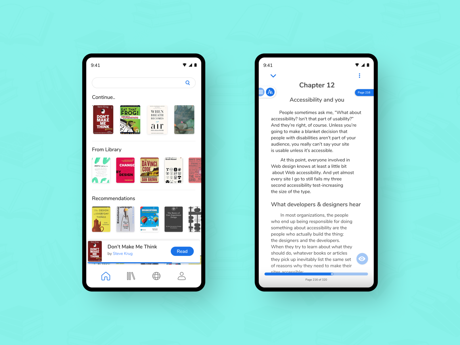 eBook Reader - Home Screen & Reading Page - UI #014 by Napoleon on Dribbble