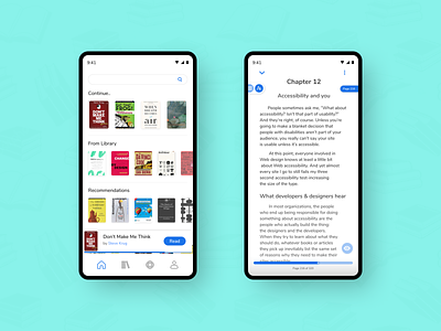 eBook Reader - Home Screen & Reading Page - UI #014 app blue book books clean design dribbble ebook flat mobile reader ui