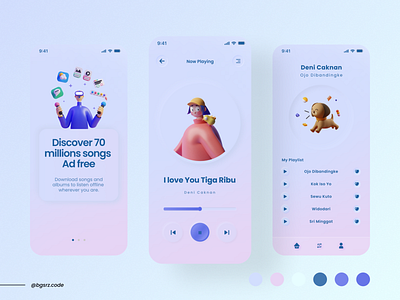 Music Player Minimalist UI 3d 3d illustration design flat glassmorphism minimalist mobile design music player playlist ui rgb ui ui mobile