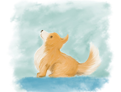 Sit color colour digital dog drawing happy illustration patient sketchbook