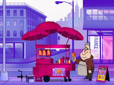 Food Truck, American chicken, with Street Vendor american aniamtion animation art asian boy character chicken city design food funny illustration motion motion art motion design street truck vector vendor