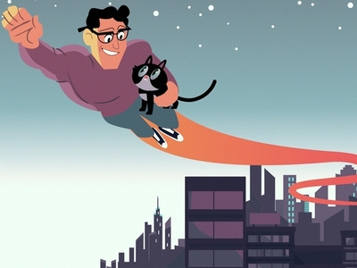 hero cat design flying funny hero illustration superhero vector