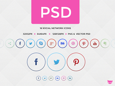 Rings - Social Network Buttons in Circle PSD freebie behance buttons circle dribbble evernote facebook freebie google round skype social twitter