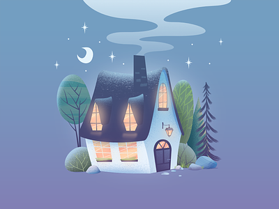 Cozy Cottage cabin house illustration simple vector