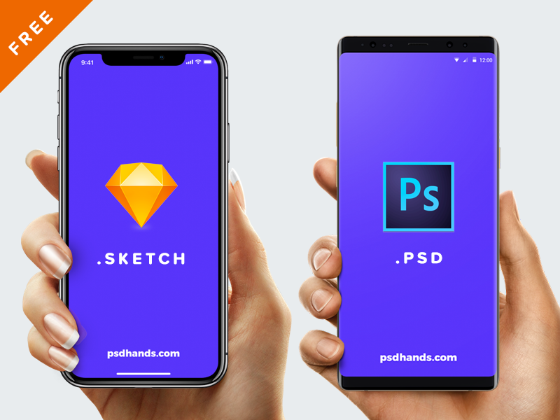Download Hand with iPhone X /8/Android/ Free Mockup PSD/SKETCH by lazymau on Dribbble