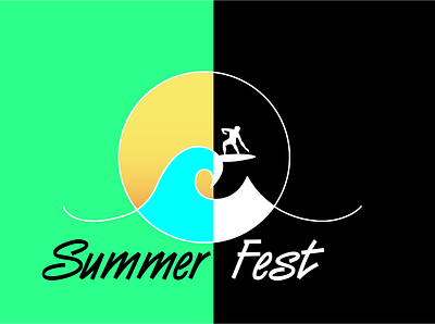 Summer Fest Logo Concept black black white festival flat illustration illustrator logo logodesign summer surf surfing vector white