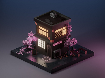 Low Poly House autumn blender blender3d blender3dart eevee house lowpoly lowpolyart nightlight