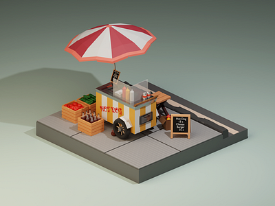 Hot dog cart blender blender3d blender3dart cycles cyclesrender design game design gamedev gamedeveloper lowpoly lowpolyart unity3d