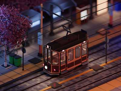 Tramway Aesthetic 3d 3dmodel aesthetic blender blender3d cycles gamedesign gamedesigner gamedev illustration lowpoly lowpolygame tramway