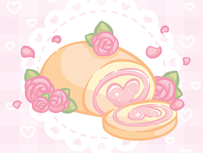 Heart Roll Cake cake cute food petals roses vector