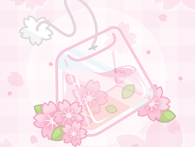 Cherry Blossom Aesthetic Tea Bag cherryblossom cute food illustration pink sakura tea vector