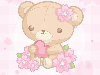 🌸 Cherry blossom teddy bear 🌸 cherry blossoms cute floral illustration kawaii pink sakura teddy bear vector
