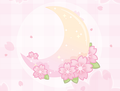 🌸 Cherry moon 🌸 art cute feminine floral gradient illustration moon pastel pink sakura vector yellow
