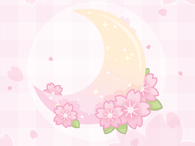 🌸 Cherry moon 🌸 art cute feminine floral gradient illustration moon pastel pink sakura vector yellow