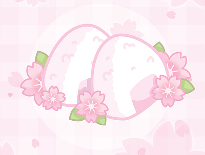 🌸 Onigiri 🌸 cherryblossom cute floral food illustration pastel pink sakura vector