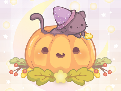 Pumpkin Carving cat cute food halloween illustration pastel pumpkin spoopy vector witch