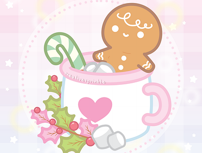 Hot Chocolate adobe illustrator christmas cookie cute dessert food food art gingerbread hot chocolate illustration pink soft colors vector