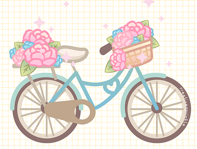 Floral vintage delivery bicycle basket bicycle bike delivery flower shop illustrator