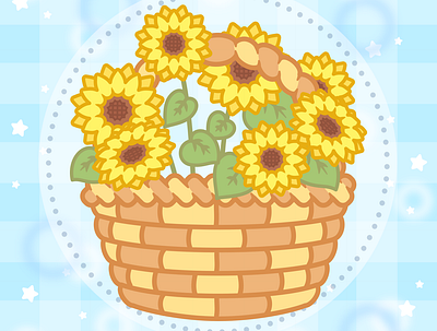 Summer Picnic - A Basket of Sunflowers 🌻 basket cute digital art flowers food illustration illustration ipad art kawaii picnic picnic basket summer sunflower vector yellow