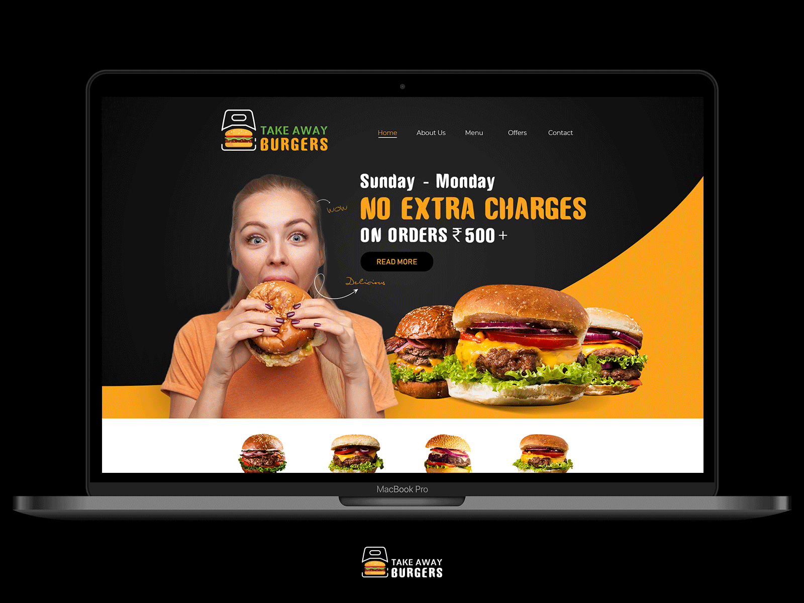 Web Layout Design - Take Away Burgers branding creative design graphic design illustration marketing typography ui ux vector web design web designer web designing web layout