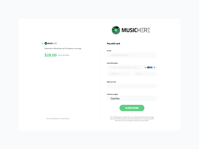 Musichere - Daily UI Challenge #002 - Credit Card Checkout credit card credit payment dailychallenge dailyui002 music app payment subcribe ui ux