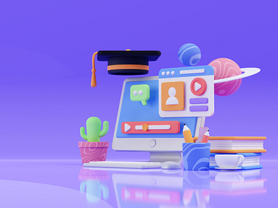 Online learning 3D Illustration