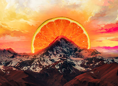 Orange Sunrise drawing georgia illustration mountain orange photoshop sunrise