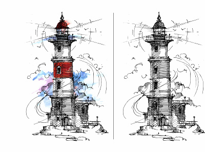 Lighthouse design icon illustration sketch vector watercolor