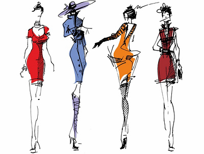 Fashion show. Models art design fashion graphic illustration models print sketch vector watercolor