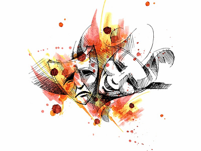 Masks art design fantasy graphic icon illustration print sketch vector watercolor