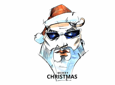 Hipster Santa. Merry Christmas art design fantasy graphic icon illustration print sketch vector watercolor