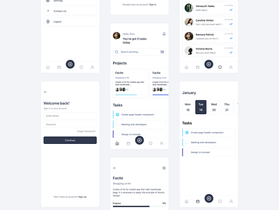 Facite: Project Management App UI Kit app design clean figma mobile mobile design project management task management task management app ui