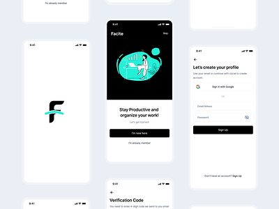 Facite v2.0 - Onboarding app design branding clean design figma illustration login logo mobile onboarding task management ui