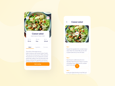 Recipe app cooking dashboard design food mobile app rating recipe stats steps ui ux
