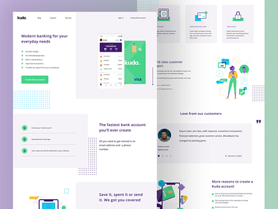 Kuda bank redesign branding fintech illustration motif svg website