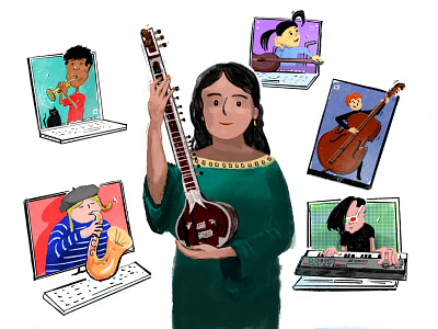 Nymaz Proposal characters design illustration keyboard keytar kids learning music publishing sitar teacher teaching