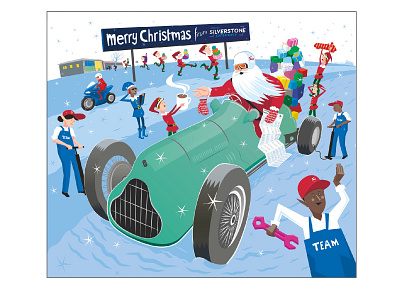 Photo op Christmas Silverstone cars christmas classic design elves illustrations illustrator large format large scale motorsport museum poster signage