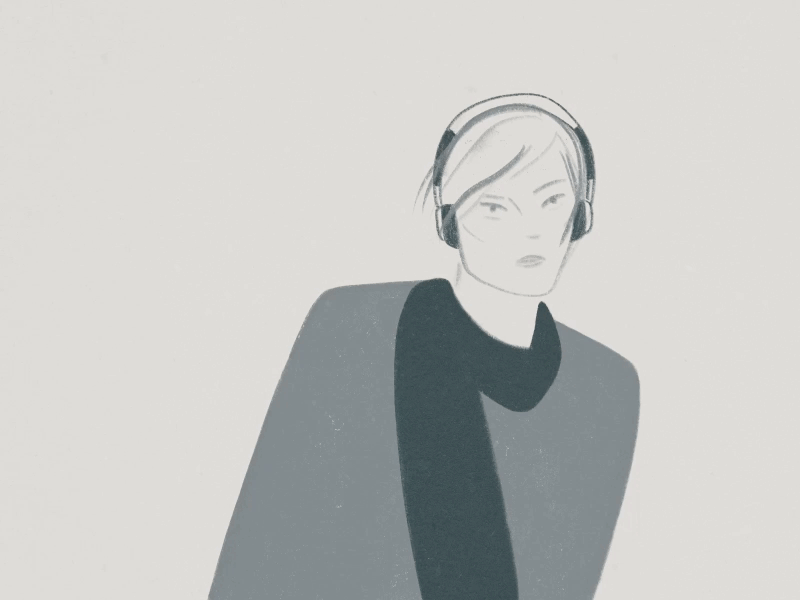GIRL IN HEADPHONES animation digitalart gif girl headphones illustration loop minimalism music palecolor