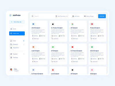 JobFinder: Dashboard 8px components custom dashboard dashboard dashboard app figma job job application job finder pixel perfect saas search bar search results ui ux web work finder