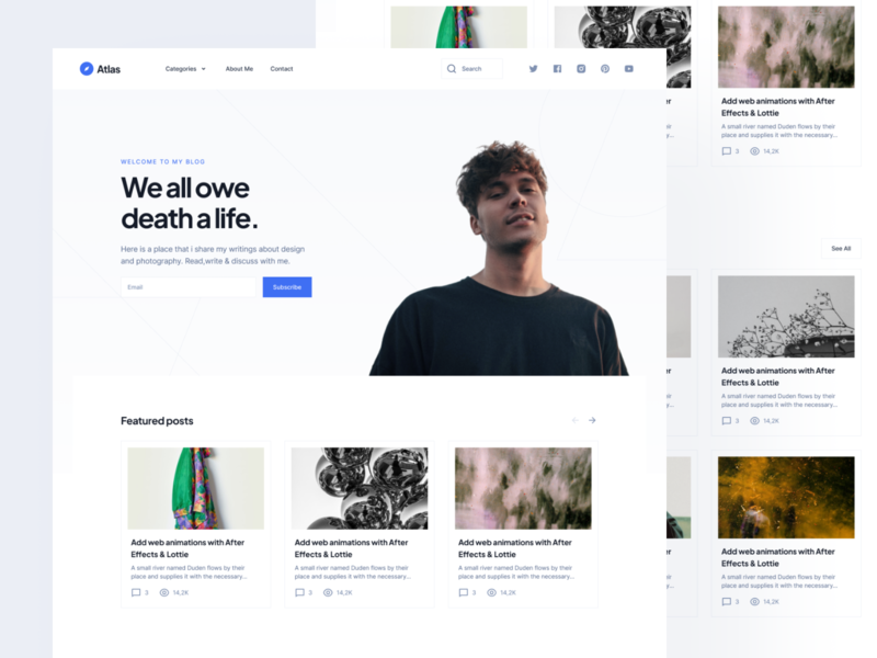 Personal Blog Template: Homepage article page atlas blog blog design dark mode figma homepage landing page mobile pixel perfect resources web