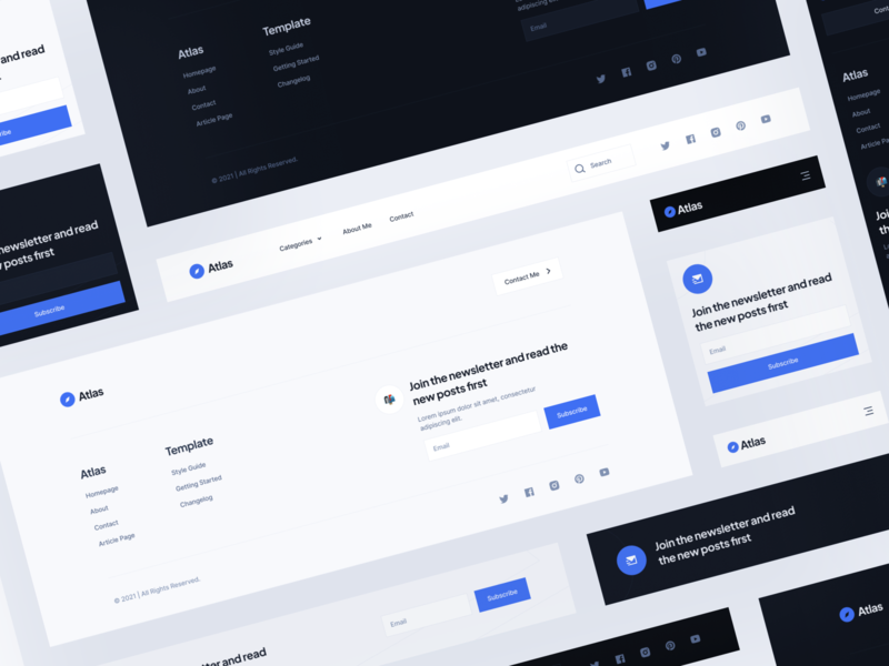 Personal Blog Template: Header, Footer, CTA article page atlas atomic blog blog design components dark mode figma landing page mobile pixel perfect resources sections web