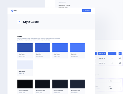 Personal Blog Template: Style Guide atlas blog buttons color scheme colors dark mode colors design guideline design system figma figma variants inputs style guide typography visual identity