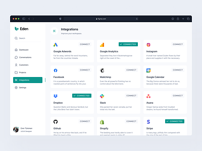 Dashboard: Integrations 4px grid clean dashboard dashboard ui desktop figma install integrations pixel perfect plugins saas settings toolbox web app