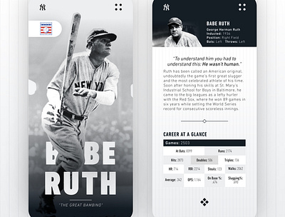 Babe Ruth Player Profile - UI app design baseball design flat graphic design illustration mobile practice simple colors ui ui design user experience user interface ux ux design