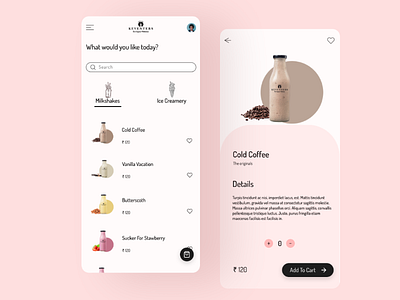 Keventers mobile app e commerce keventers milkshakes minimalistic mobile ui pink shopping ui uiux