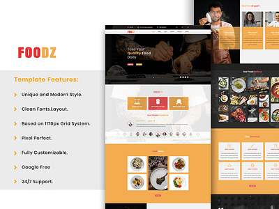 FOODZ Web Ui Landing Page branding chef food graphic design landing page responsive restaurant typography ui ux ui design web website design